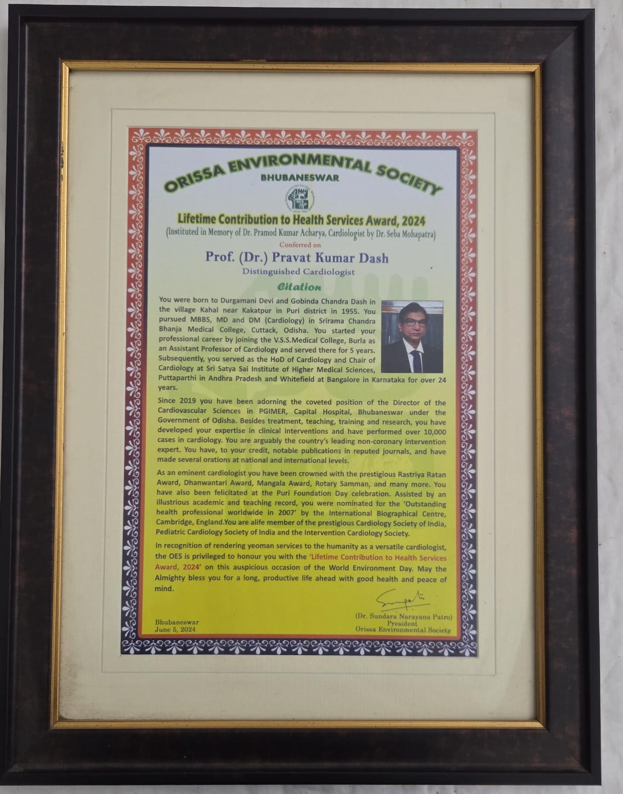 Award presented to Dr. P. K. Dash