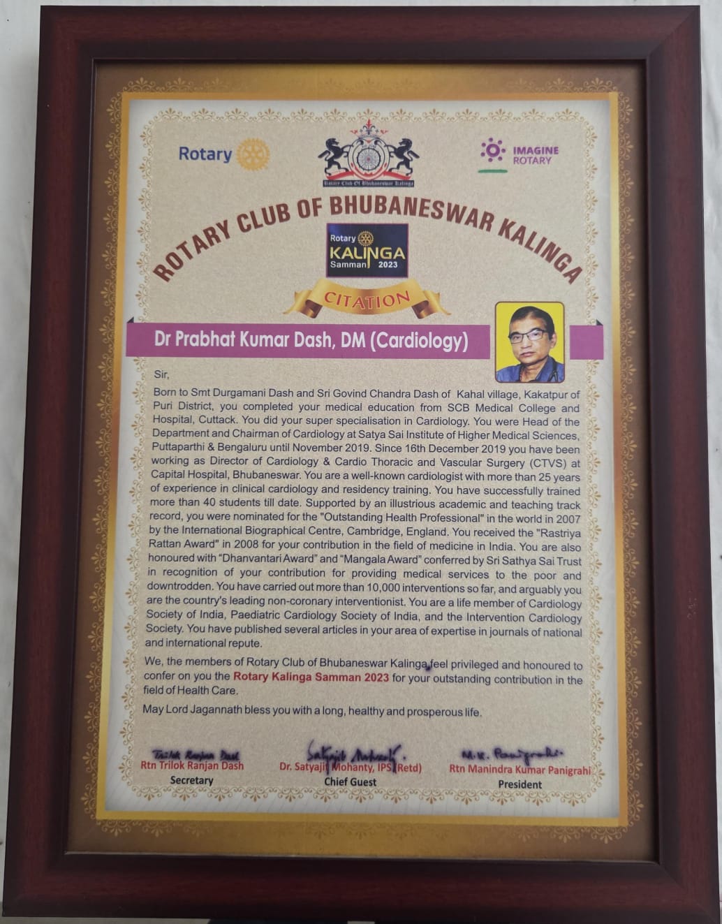 Award presented to Dr. P. K. Dash